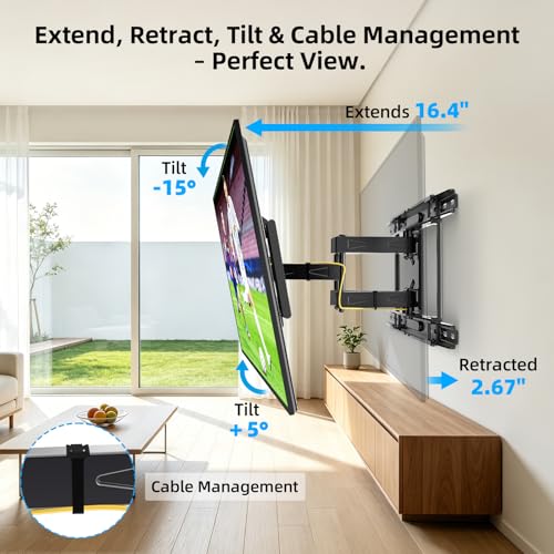 Full-Motion TV Wall Mount for 37-90 Inch TVs - Fits 24 Inch Studs, Extendable Swivel Bracket with Heavy-Duty Steel
