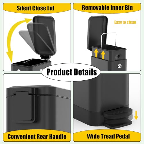 Outdoor Dog Poop Trash Can with Lid - 3 Gal Metal Waste Bin & Scooper - Black