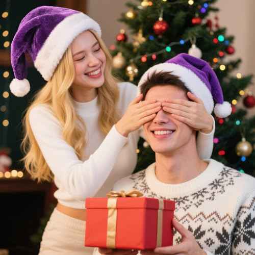 Christmas Santa Hat for Adults, Velvet Christmas Hat for Men Women Xmas New Year Party Favor, Unisex Adults