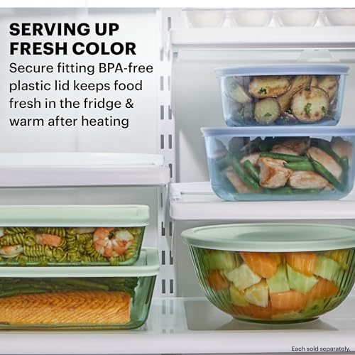 Pyrex Colors Tinted 6 Pack Food Storage Container Set - Small, Medium, Large with Snug Fit Lids - Green and Blue Variations