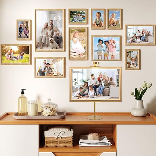 Adjustable Desktop Photo Frame Stand with Magnetic Wall Light - Gold, 30 Inch