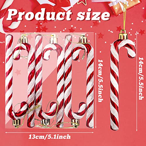 Rtteri 60Pcs Glitter Candy Cane Ornaments Red for Christmas Tree Decorative Set (Red, 14 cm each)