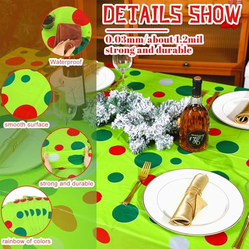 Peryiter 6 Pack Red Green Plastic Disposable Tablecloth 108 x 54'' - Green with Dots