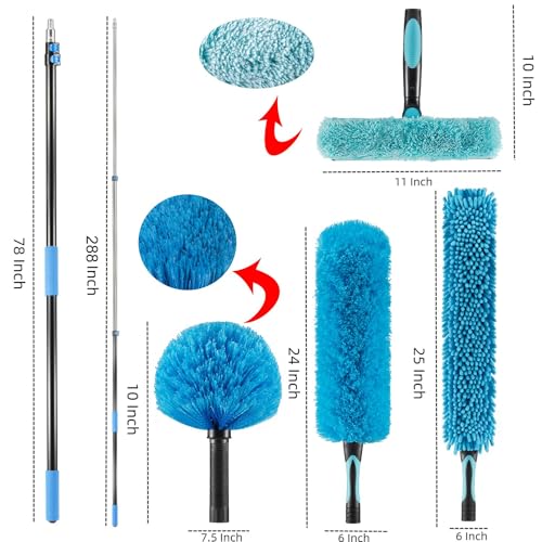 30 Foot High Ceiling Fan Duster Kit with 6-24ft Extension Pole - Cobweb & Dust Cleaning
