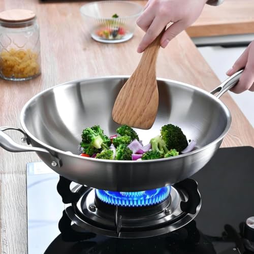 LOLYKITCH 13-Inch Stainless Steel Wok with Glass Lid and Detachable Handle