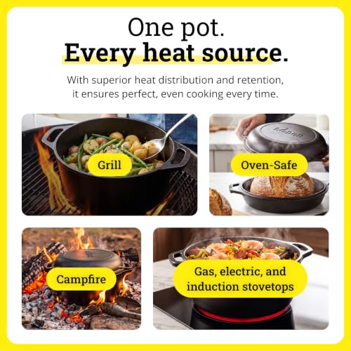 7 Quart Cast Iron Dutch Oven with Loop Handles - Versatile Oven-Safe Cookware