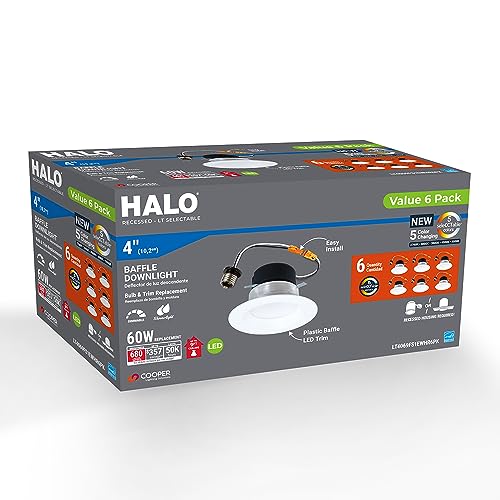 6-Pack 4 Inch LED Recessed Can Light Trim - 5 CCT Dimmable, Wet-Rated