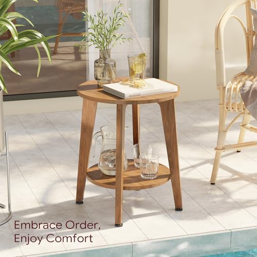 Small Rustic Walnut Side Table with Tapered Legs - 15.75"D x 20.3"H, Compact End Nightstand