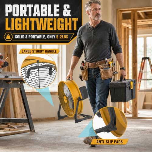 12-Inch Cordless Floor Fan for Dewalt 20V - Battery & AC Powered Portable Cooling