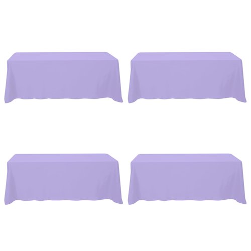 BRILLMAX 4 Pack Lavender Tablecloths 90 x 156 Inch for 8ft Rectangle Tables - 150 GSM Polyester Fabric, Floor Length Drop, Water, Stain & Wrinkle Resistant Cloth Cover for Wedding Reception Banquet