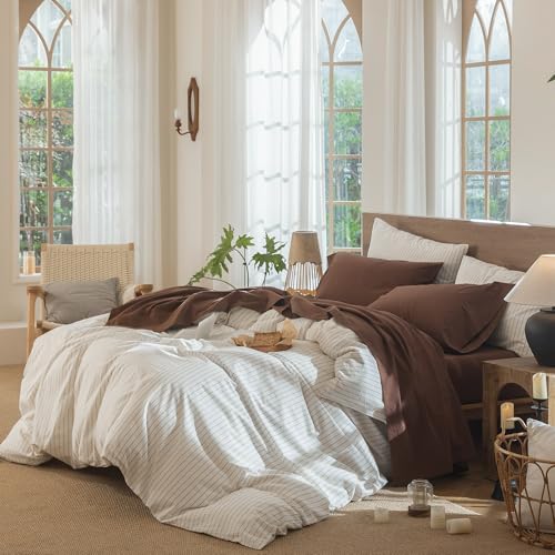 Cocoa Brown MooMee King Size Washed Cotton Sheet Set - Extra Deep Pocket 4 Pieces