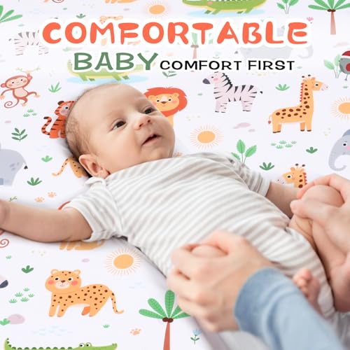 Cloele Square Playard/Playpen Fitted Sheets Perfect for 36 X 36 Portable Playard Mattresses - Jungle Square Pack and Play Crib Sheets - Ultra Soft Polyester Animal Fitted Playpen Sheet for Baby
