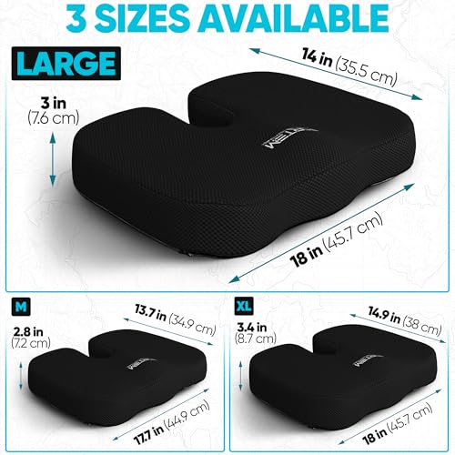 FORTEM Large Black Seat Cushion & Lumbar Support for Office Chair, Car, Wheelchair - Ergonomic Memory Foam