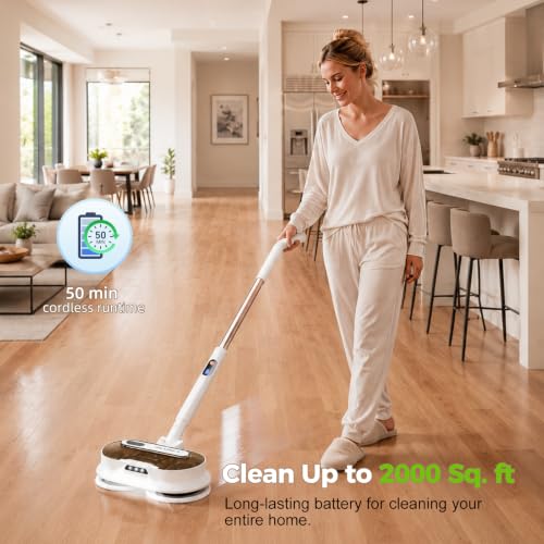 BLONEX Cordless Electric Mop with Spray & Detachable Water Tank - White + Gold