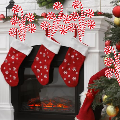 Sggvecsy 6Pcs Red Candy Cane Woolen Bell Christmas Tree Picks - 16in Lollipop Curly Ornament