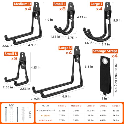 Heavy Duty Wall Mount Garage Hooks - 32 Pack Black with Non-Slip PVC Cover