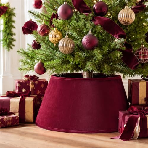 Skylety Burgundy Red Velvet Christmas Tree Collar 24 Inch Tree Base Cover