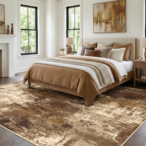 Washable 5x7 Abstract Area Rug for Living Room - Brown Tan, Non-Slip, Modern Design Variation of THIS listing