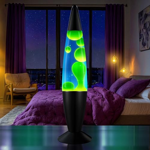 JAMBO 16" Blue Liquid Wax Mood Lamp with Black Base - Relaxing Night Light for Home & Bedroom