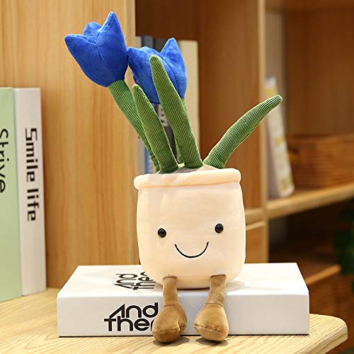 2Pack Tulip Plush Toy 13" Succulent Flower Pot Plush Pillow Toy Stuffed Throw Plushie Pillow Doll for Office and Kids Room Decorate,Blue+Yellow