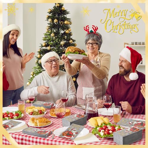Cholemy Santa Claus Christmas Guest Napkins - 200 Pcs, 2-Ply Paper Towels