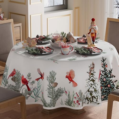XCHI 70x70 Inch Round Winter Pine Tree Christmas Tablecloth - Washable Home Decor