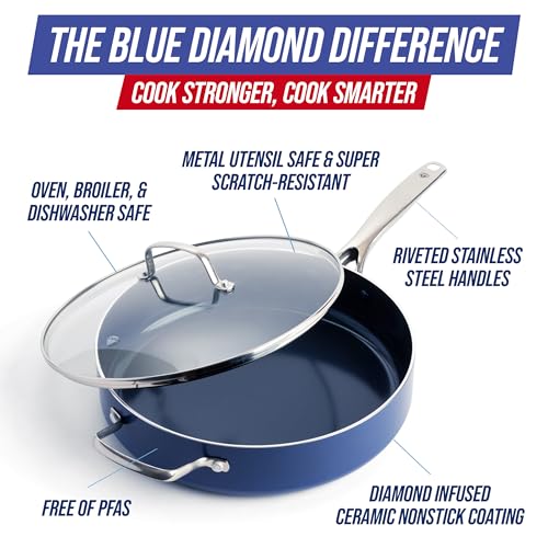 Blue Diamond 5QT PFAS-Free Ceramic Nonstick Sauté Pan with Lid - Blue, Variation of Blue / 5QT Saute Pan with Lid