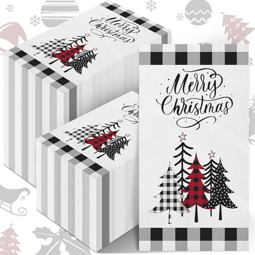 Sinmoe Christmas Tree Disposable Paper Napkins 200 Pack for Bathroom & Party, Holiday Decor