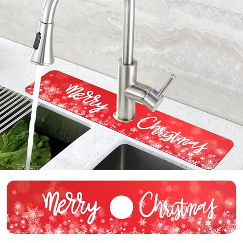 Merry Christmas Snowflake 5.5" x 24" Kitchen Sink Splash Guard Mat — Absorbent Drip Catcher