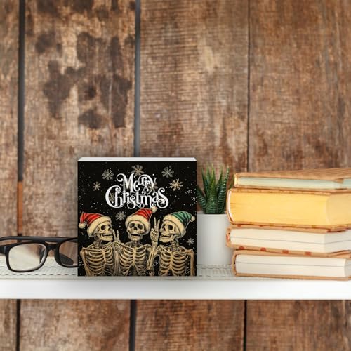 Laveliabel Gothic Christmas Skeleton Santa Wooden Sign - 5x5 Inch, Color 8