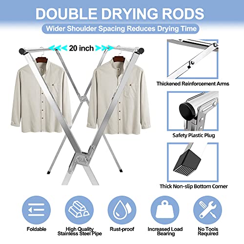 MRCTVG 79in Premium Stainless Steel Foldable Clothes Drying Rack - Adjustable Indoor Outdoor Laundry Organizer