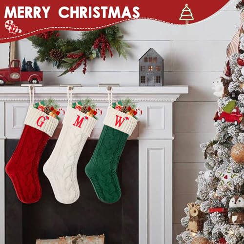 Guccde 18 Inch Christmas Stocking with Initial A - Personalized Monogram Knit Stocking, Red & White