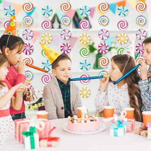 8 Pcs Candy Garland Banner, Swirl Candyland Banner, Giant Hanging Candy Garland for Birthday Sweet Lollipop Theme Baby Shower Candyland Party Decorations