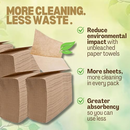 Brown Unbleached Recycled Paper Towels Bulk, 1250 Count, Multi-Fold for Kitchen & Bathroom