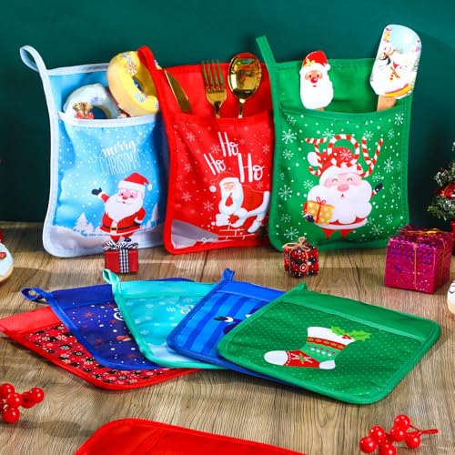 Layhit Christmas Pot Holders with Pocket - 12 Pcs Festive Oven Mitts & Hot Pads