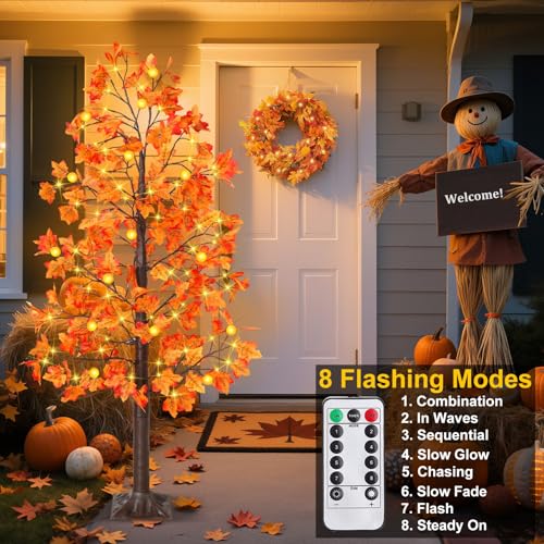 Remote Control&Timer - 6 Ft Lighted Prelit Fall Maple Tree 135 LED 8