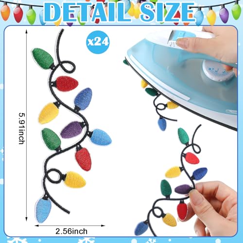 24 Pcs Christmas Iron-On Embroidery Patches Light Applique Polyester Cotton - Hoolerry