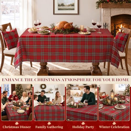 Maymiss Christmas Checkered Tablecloth 52 x 70 Rectangular - Red Tartan Linen Cotton