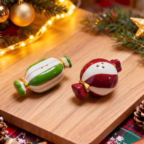 DIF DECO Christmas Candy Salt and Pepper Shaker Set - Hand-Painted Holiday Kitchen Decor
