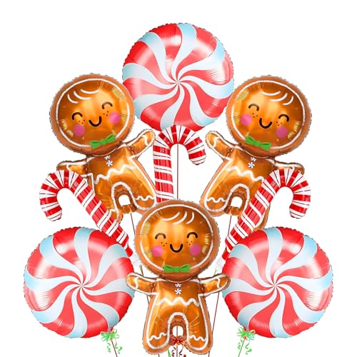 Christmas Balloons Decorations, Gingerbread Balloons, Candy Cane Foil Mylar Balloon for Gingerbread Christmas Party Decorations, New Year, Birthday Party Supplies