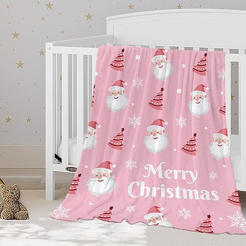 YeeJu Christmas Throw Blanket Baby Small Pink Santa Claus Blanket for Toddler Swaddle Crib Soft Cozy Lightweight Fuzzy Plush Fleece Blankets and Throws Xmas Winter Holiday Blanket 30x40