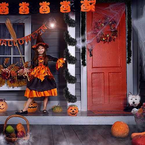 Apragaz 19.68Feet Black Garland - Sparkle Halloween Tinsel Garland for Holiday Tree, Table, Door, Wall, Rail, Fireplace, Parade Floats - Halloween Garland for Indoor & Outdoor Home Party Decoration