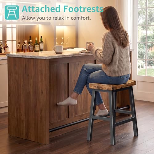 WINAZ Rustic Set of 2 24 Inch Counter Height Bar Stools - Brown & Black