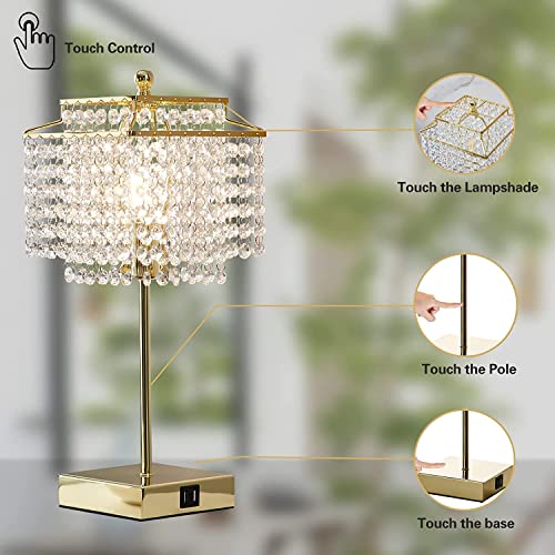 Crystal Touch Bedside Table Lamp with USB Charging - Gold Variation 01