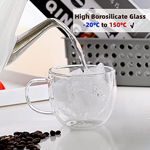 CNGLASS 8oz Double Wall Insulated Glass Coffee Mugs Set of 4 – Clear Borosilicate Latte & Espresso Cups
