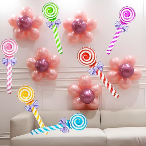 24Pcs Candy Balloon Decorations - Lollipop-Shaped Foil Balloons for Party & Holiday Decor