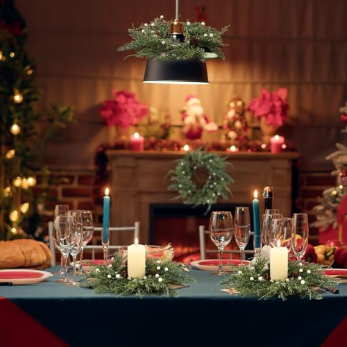 Farmhouse 12PCS Christmas Candle Ring Wreath Mini Pine Garland Frosted Cedar Pine Cones