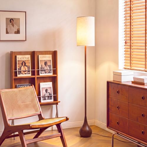 Boho Farmhouse Floor Lamp with Foot Switch & Walnut Finish - 12W LED Bulb Included