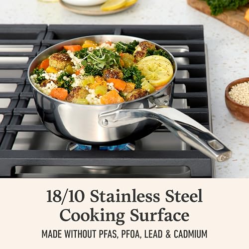 2.5Qt Sauce Pot with Lid - Stainless Steel Cookware for Stovetop & Oven