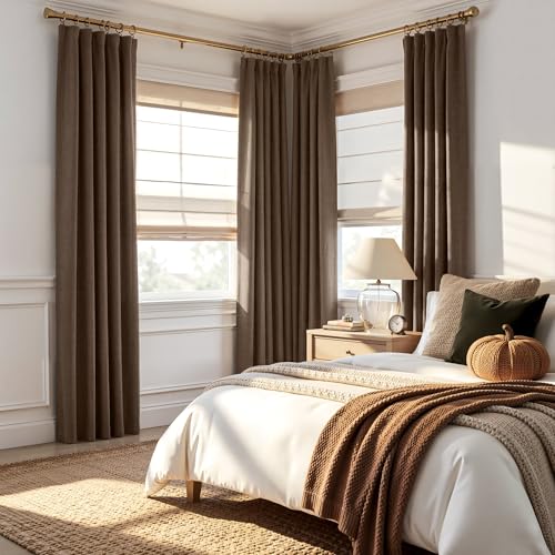 RYB HOME Brown 100% Blackout Curtains 84 Inches Long for Bedroom